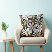黒、白、黄エレガントデイジーフローラ抽象芸術 クッション (椅子)