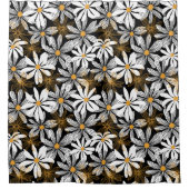 黒、白、黄エレガントデイジーフローラ抽象芸術 シャワーカーテン (正面)