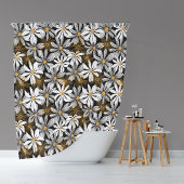 黒、白、黄エレガントデイジーフローラ抽象芸術 シャワーカーテン