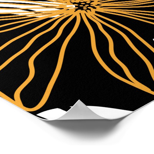 黒、白、黄エレガントデイジーフローラ抽象芸術 ポスター (角)