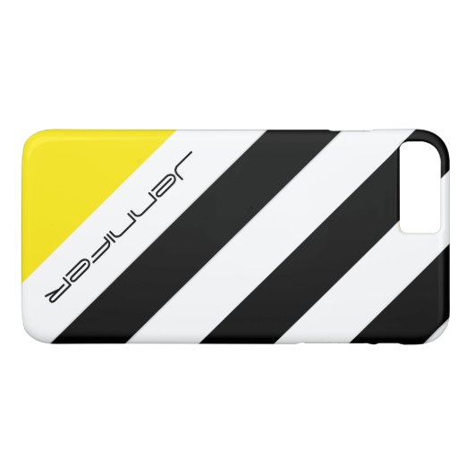 黒、白、黄色のシッストライプクなミニマリスト名 Case-Mate iPhoneケース (裏面(横))