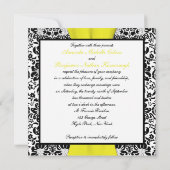 黒、白、黄色のダマスク印刷リボン 招待状 (裏面)