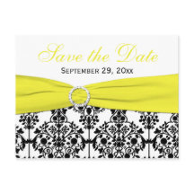 黒、白、黄色のダマスク日付カードを保存