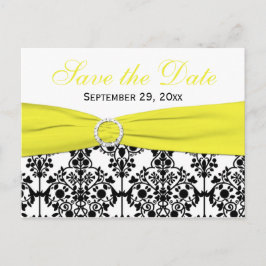 黒、白、黄色のダマスク日付カードを保存 案内ポストカード