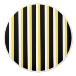 黒、白、黄色のデザインストライプ – 引き出しノブ セラミックノブ