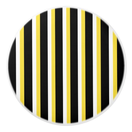 黒、白、黄色のデザインストライプ – 引き出しノブ セラミックノブ (正面)