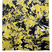 黒、白、黄色の渦巻き シャワーカーテン (正面)