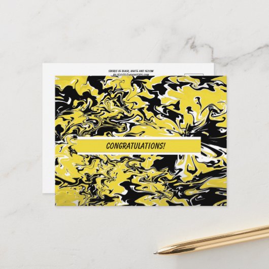 黒、白、黄色の渦巻き ポストカード (正面/裏面インサイチュ)