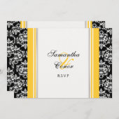 黒 白 黄 ダマスク 結婚 婚約 招待状 (正面/裏面)
