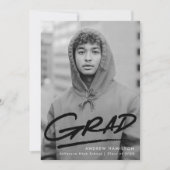 黒 | 破線 モダン フォト 卒業 案内状 (正面)