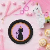 黒、紫、オレンジのハロウィン黒猫 ペーパープレート (パーティー)
