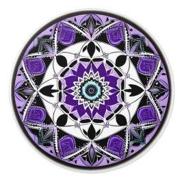 黒、紫、ティール（緑がかった色）マンダラセラミックノブ セラミックノブ