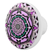 黒、紫、ピンク、ティール（緑がかった色）マンダラセラミックノブ セラミックノブ (右)