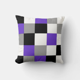 黒、紫、灰色と白のピ市松模様にローラ クッション