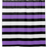 黒、紫、白のストライプ シャワーカーテン (正面)