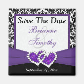 黒、紫、白のダマスク日付磁石を保存 マグネット (正面)