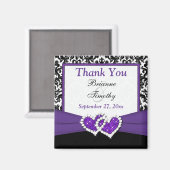 黒、紫、白のダマスク柄 ウェディング フェイバー マグネット (正面/裏面)