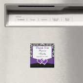 黒、紫、白のダマスク柄 ウェディング フェイバー マグネット (インサイチュ (食洗機))