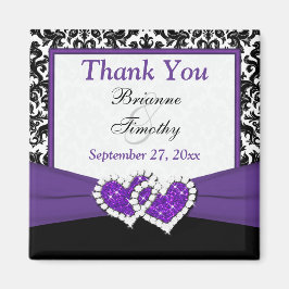 黒、紫、白のダマスク柄 ウェディング フェイバー マグネット