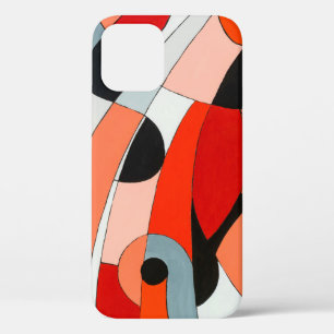 黒、絵画白、およびreの曲線の抽象芸術 iPhone 12ケース