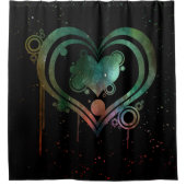 黒(緑と赤の水色の滴り落ちるハート) シャワーカーテン (正面)