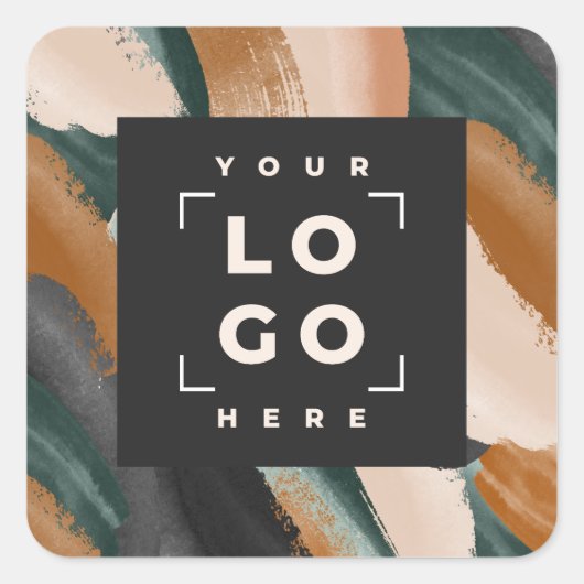 黒、緑の抽象芸術色彩の鮮やかミニマルモダン スクエアシール (正面)