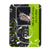 黒、緑の結婚式のスクロール日付を保存 マグネット (縦)