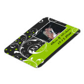 黒、緑の結婚式のスクロール日付を保存 マグネット (左側)