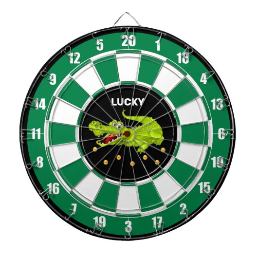 黒、緑、白のキュートワニと金貨 ダーツボード (正面)