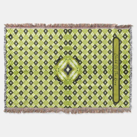 黒、緑、白ダイヤモンドパターン スローブランケット (正面)