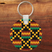 黒、緑、赤、黄色のケンテの布 キーホルダー (正面)
