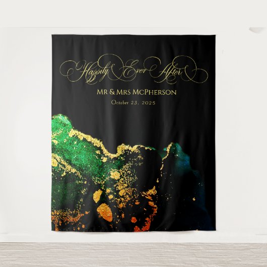 黒 緑 金 古風な結婚式の写真用背景 タペストリー (正面)