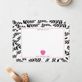 黒 + 群葉のピンクのAppleの白人の先生 ノートカード (正面/裏面インサイチュ)