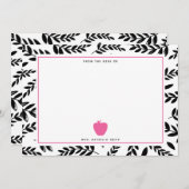 黒 + 群葉のピンクのAppleの白人の先生 ノートカード (正面/裏面)