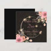 黒/花柄のSave the Date 招待状 (正面/裏面)