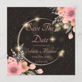 黒/花柄のSave the Date 招待状