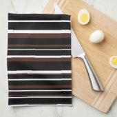黒、茶色、白のバーコードのストライプ キッチンタオル (四つ折り)