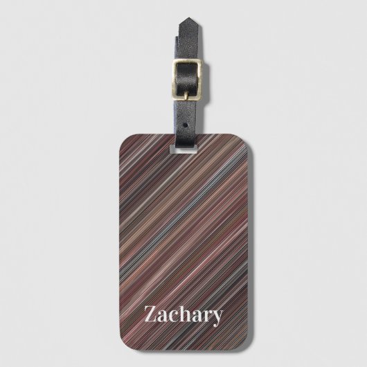 黒、茶色、白の対角線のストライプ ラゲッジタグ (正面縦)