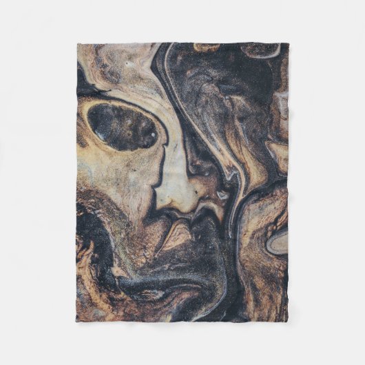 黒、茶、グレーの抽象芸術絵画 フリースブランケット (正面)