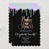 黒、虹の色の星ベビーシャワーの招待 招待状 (正面/裏面)