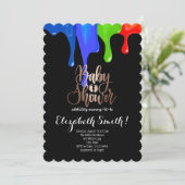 黒、虹の色の星ベビーシャワーの招待 招待状 (スタンド正面)