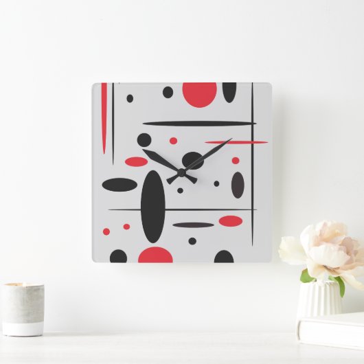 黒、赤と白の抽象的な柱時計 スクエア壁時計 (ホーム)