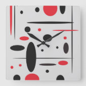 黒、赤と白の抽象的な柱時計 スクエア壁時計 (正面)