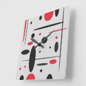 黒、赤と白の抽象的な柱時計 スクエア壁時計 (傾斜)