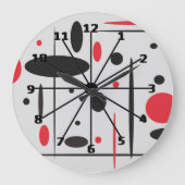 黒、赤と白の抽象的な柱時計 ラージ壁時計 (正面)