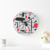 黒、赤と白の抽象的な柱時計 ラージ壁時計 (ホーム)