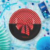 黒、赤と白水玉模様 ペーパープレート (パーティー)