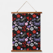 黒、赤、ピンク、紫、トンボ蝶 吊り下げ型タペストリー (正面)