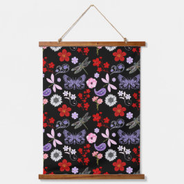 黒、赤、ピンク、紫、トンボ蝶 吊り下げ型タペストリー