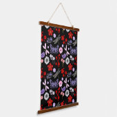 黒、赤、ピンク、紫、トンボ蝶 吊り下げ型タペストリー (傾斜あり)